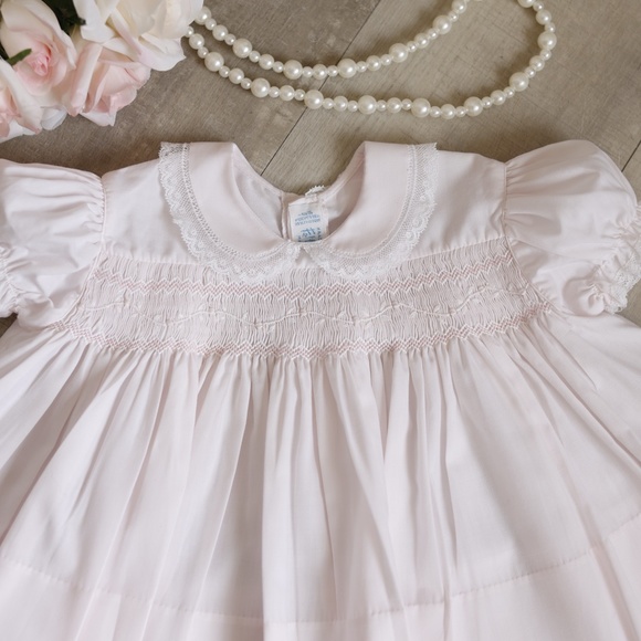 Pink Smocked Dress 3 Months Vintage Feltman Brothers Lace Embroidery Like New - Picture 2 of 5